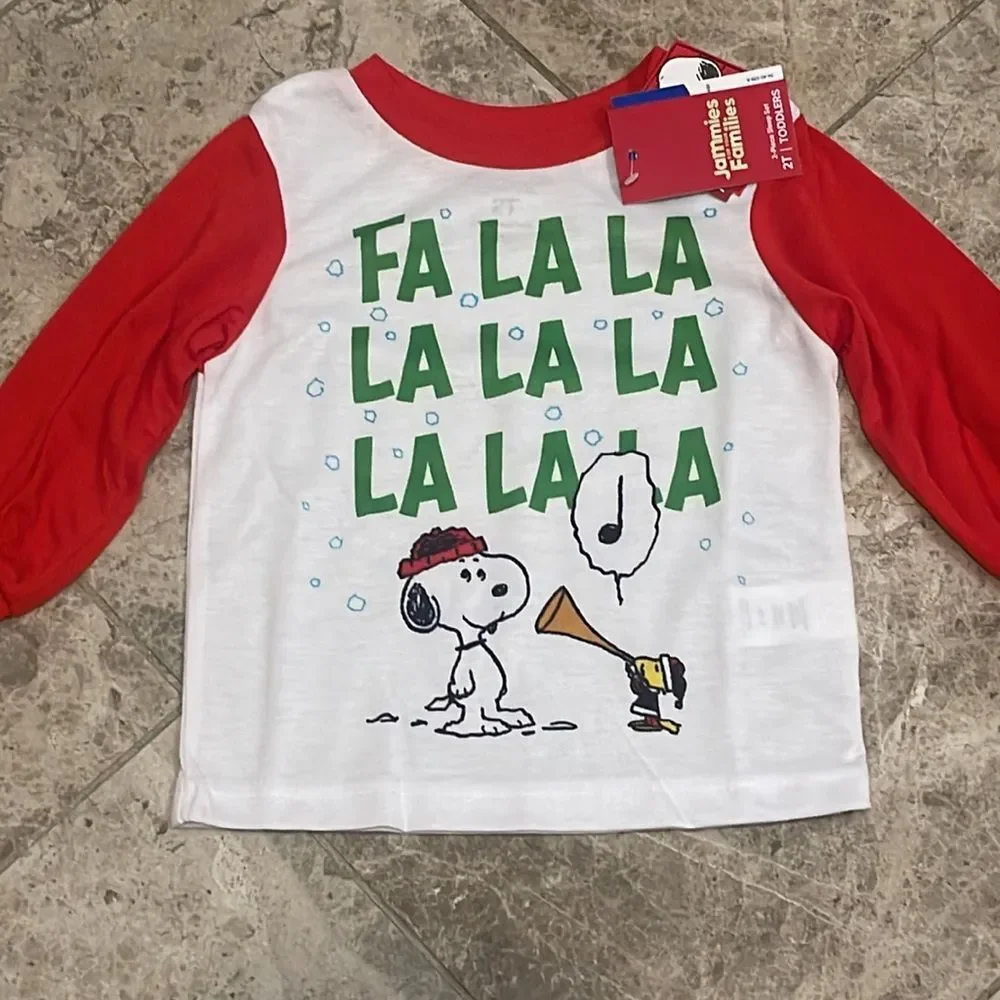 Jammie’s For Your Families Peanuts Fa La La Pajama PJ Set NEW Size 2T